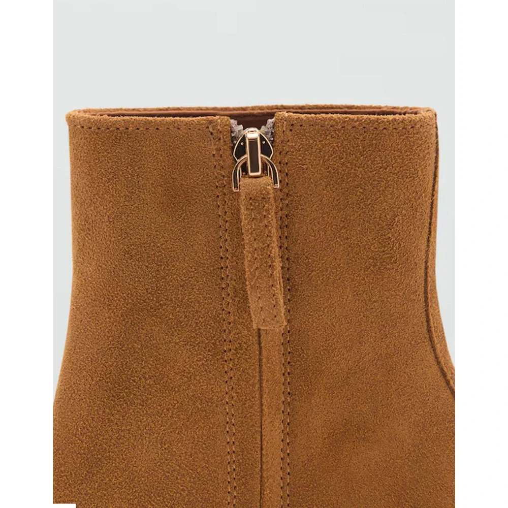 NEW MANGO MNG MEDIUM BROWN HEEL SUEDE ANKLE BOOTS BOOTIE SZ 39 US 8.5